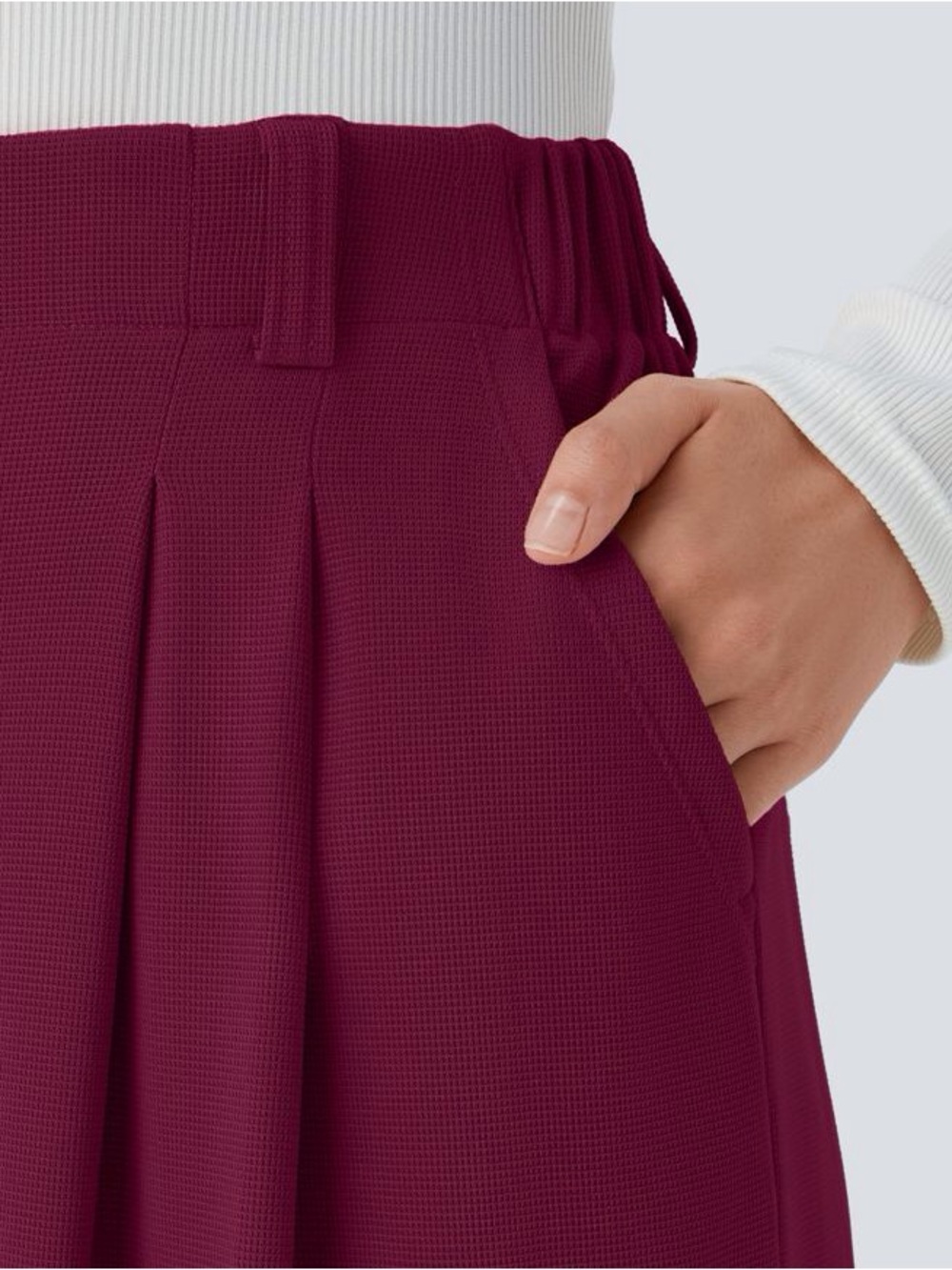 Halara Waffle Wide-Leg High-Waist Pants in Burgundy - Picture 5 of 5